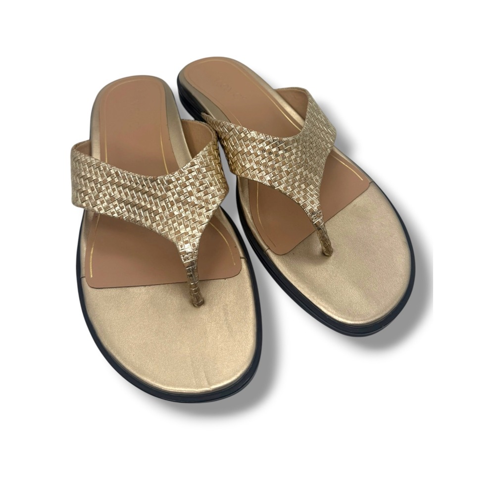 Vionic Agave Gold Metallic Woven Thong Sandals Size 9.5 Wide